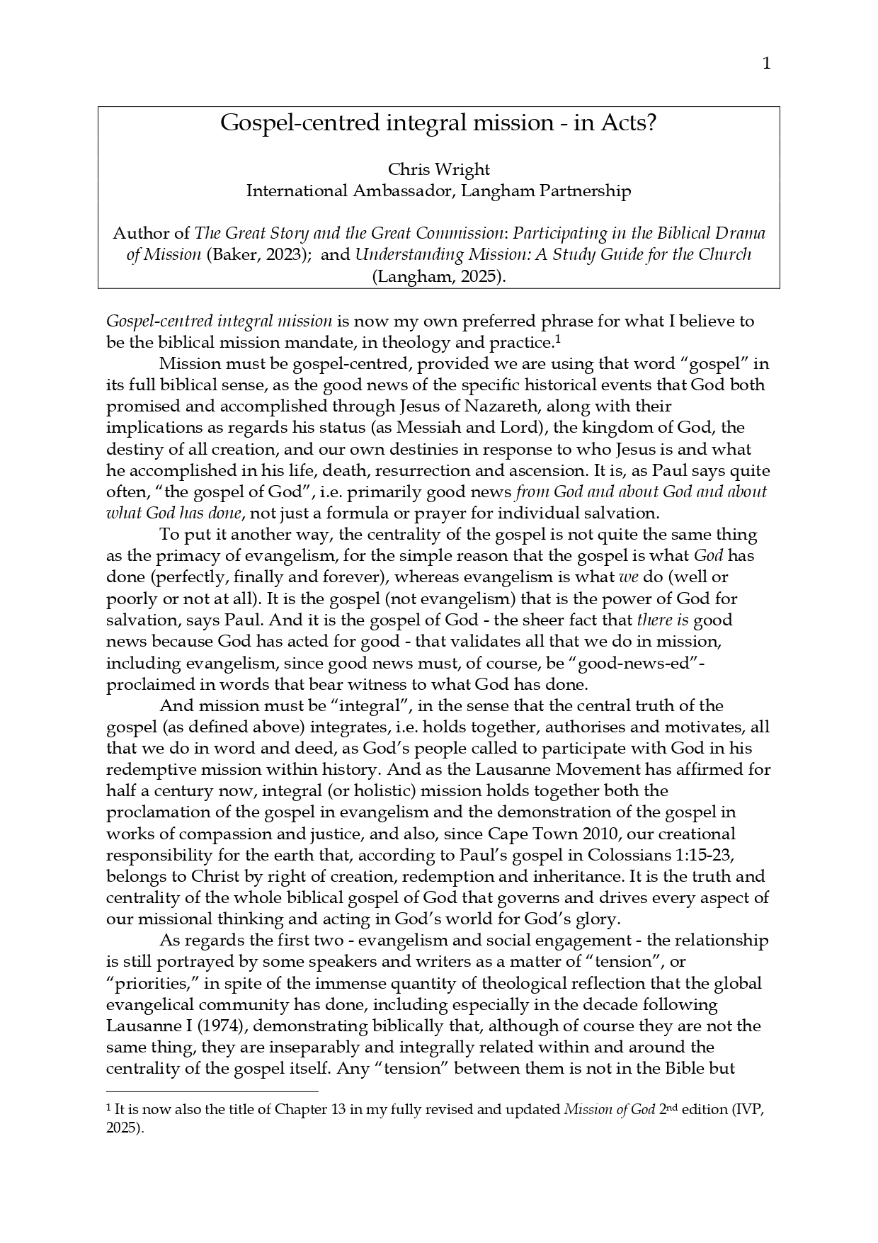 Gospel-centred integral mission - in Acts?